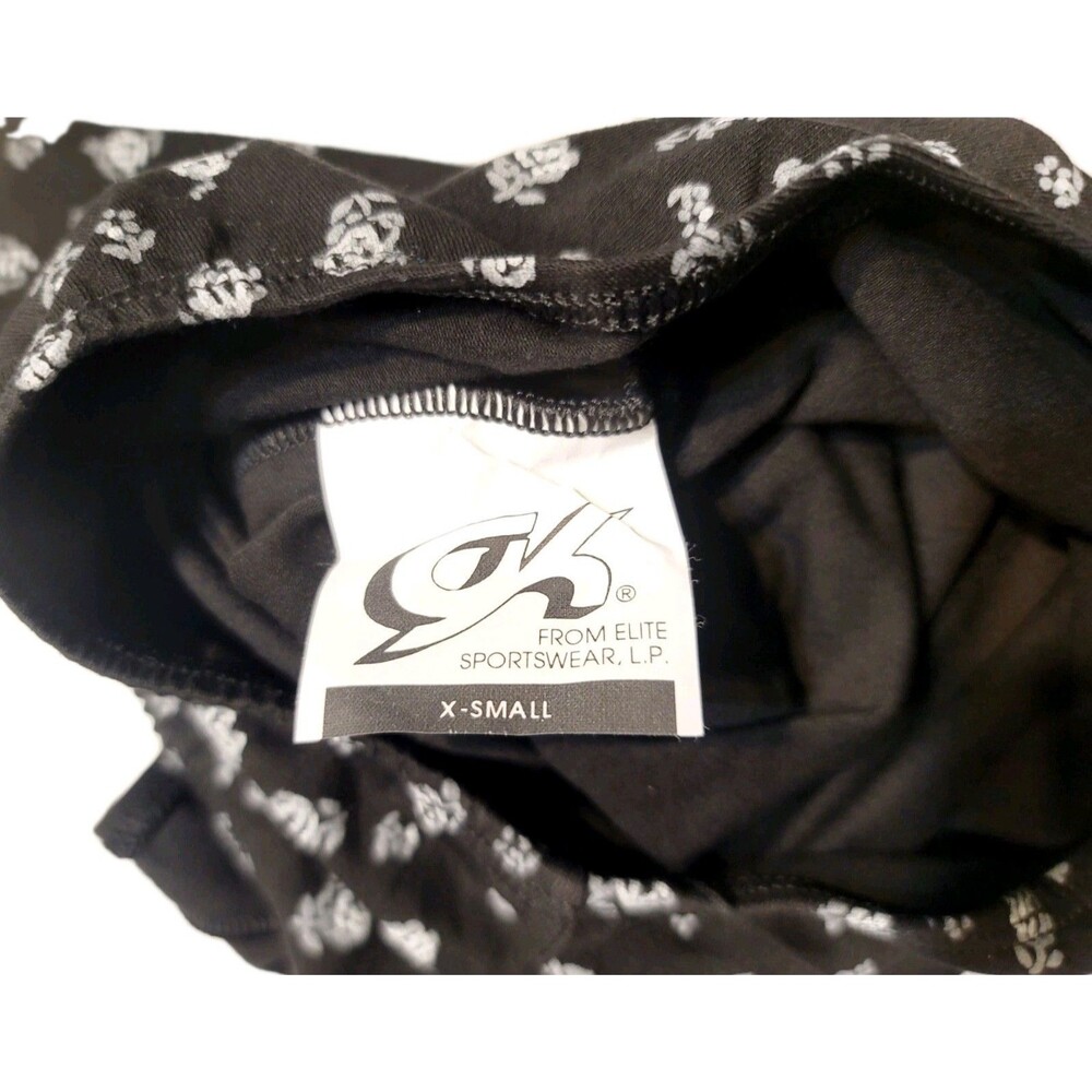 GK Elite VTG Black White Rose Cotton Leotard Bodysuit LS Stretch AXS Adult XS - Picture 6 of 9